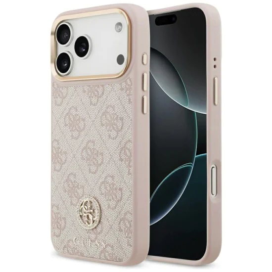 Калъф за iPhone 17 Pro Max - Guess - Hardcase 4G Strass Logo MagSafe (GUHMP17XP4GRMDEP) - Розов