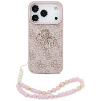 Калъф за iPhone 17 Pro - Guess - Hardcase 4G Classic Logo с каишка (GUHCP17LP4GMGSP) - Розов