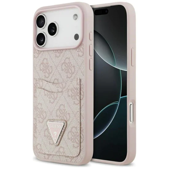 Калъф за iPhone 17 Pro Max - Guess - Hardcase 4G Double Card Triangle (GUHCP17XP4TPP) - Розов