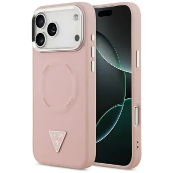 Калъф за iPhone 17 Pro - Guess - Твърд калъф с триъгълно лого MagSafe (GUHMP17LPSDTSCMP) - Розов