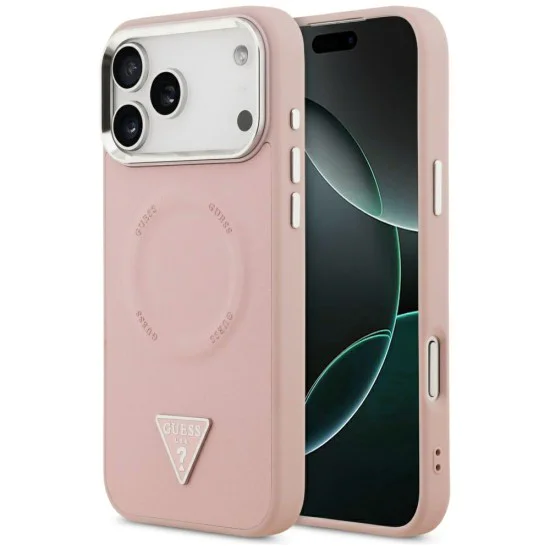 Калъф за iPhone 17 Pro - Guess - Твърд калъф с триъгълно лого MagSafe (GUHMP17LPSDTSCMP) - Розов