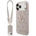Калъф за iPhone 17 Pro - Guess - Голямо 4G класическо лого с големи метални копчета за каишка (GUHCP17LP4G4BCSP) - Розов