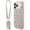 Калъф за iPhone 17 Pro Max - Guess - 4G триъгълно лого с голяма каишка, метално копче MagSafe (GUHMP17XP4G4TCSP) - Розов
