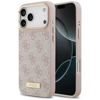 Калъф за iPhone 17 Pro Max - Guess - Hardcase 4G Logo Plate MagSafe (GUHMP17XU4GPRP) - Розов