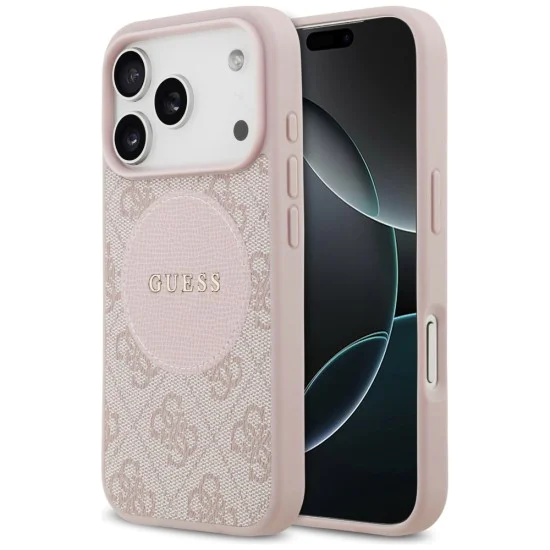 Калъф за iPhone 17 Pro Max – с MagSafe – Guess (GUHMP17XP4PGRSGP) 4G Circle Classic Logo – Розов
