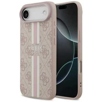Калъф за iPhone 17 Air - Guess - Hardcase 4G Printed Stripes MagSafe (GUHMP17MP4RPSP) - Розов
