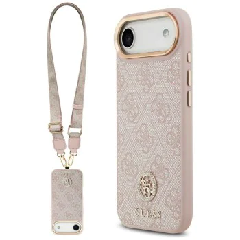 Калъф за iPhone 17 Air - Guess - Hardcase 4G Strass Logo & Big Strap (GUHMP17MP4G4DCSP) - Розов
