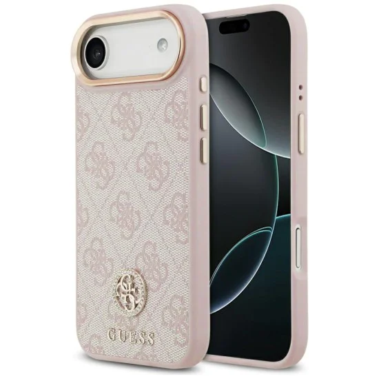 Калъф за iPhone 17 Air - Guess - Hardcase 4G Strass Logo MagSafe (GUHMP17MP4GRMDEP) - Розов