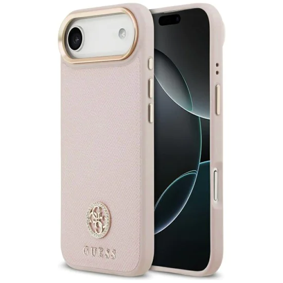 Калъф за iPhone 17 Air - Guess - Grained Strass Logo MagSafe (GUHMP17MPGCRMDEP) - Розов