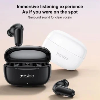 Безжични слушалки – Yesido Wireless Earbuds (TWS38) – Track System Stereo, микрофон, Bluetooth 5.4, в ухо дизайн, 250mAh – Бели