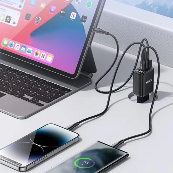 Зарядно за стена – Yesido Wall Charger (YC69) – Дигитален дисплей, бързо зареждане, 2× Type-C, 30W – Черно