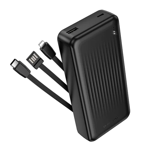 Външна батерия – Borofone (BJ79A) – USB-C + USB + Lightning кабели, 20000mAh – Черен