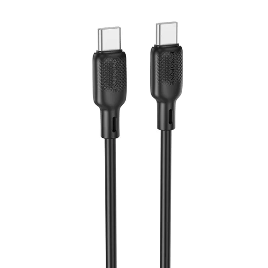 Кабел за данни / зареждане – Borofone (BX113 Lenny Series) – Type-C към Type-C, силикон, PD60W, 3A, 2m – Черен