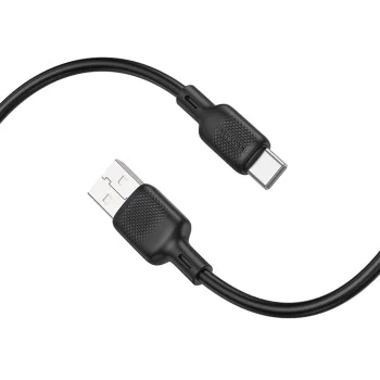 Кабел за данни / зареждане – Borofone (BX113 Lenny Series) – USB към Type-C, силикон, 3A, 2m – Черен