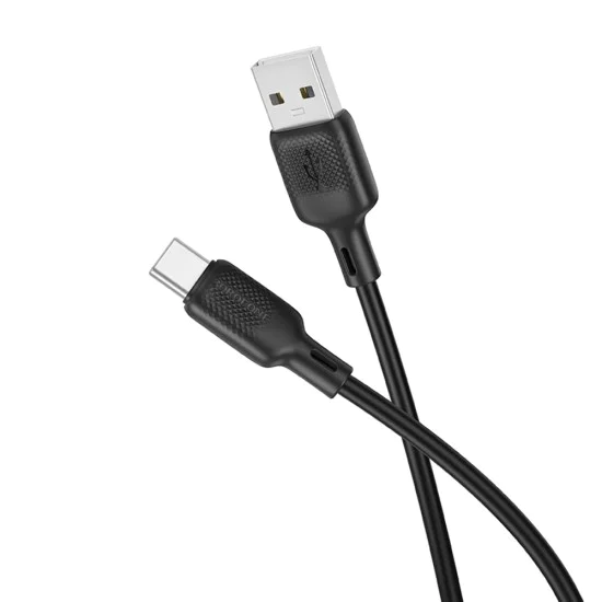 Кабел за данни / зареждане – Borofone (BX113 Lenny Series) – USB към Type-C, силикон, 3A, 2m – Черен
