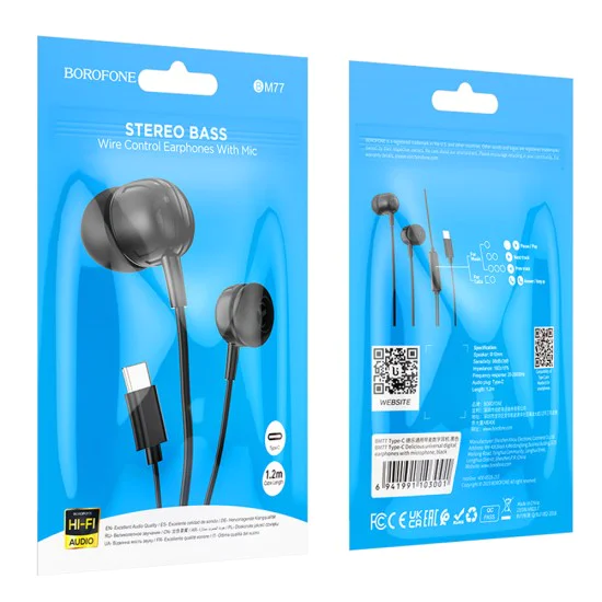 Слушалки – Borofone (BM77 Delicious) – Type-C, микрофон, Hi-Fi, 1.2m – Черен
