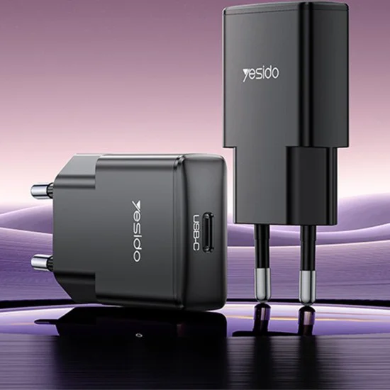 Зарядно за стена – Yesido Wall Charger (YC74) – GaN, ултра-тънко, Smart Chip, Type-C, PD30W – Черно