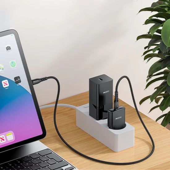 Зарядно за стена – Yesido Wall Charger (YC74) – GaN, ултра-тънко, Smart Chip, Type-C, PD30W – Черно