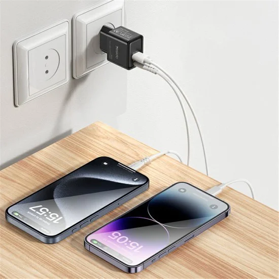 Зарядно за стена – Yesido Wall Charger (YC64) – Type-C + USB-A, GaN, PD30W – Черно