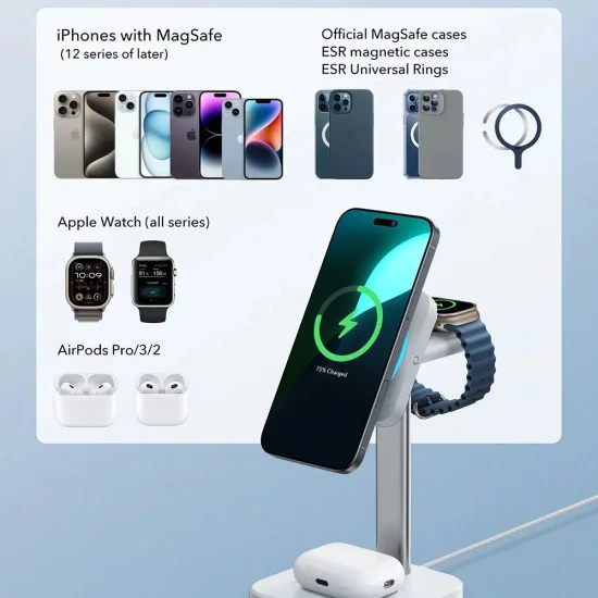 Станция за зареждане ESR CryoBoost (2C5880861) - за iPhone, Apple Watch, AirPods, Qi2 - Черна
