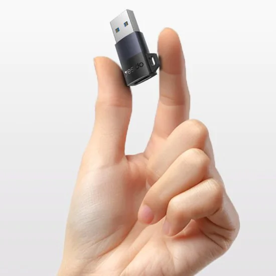OTG адаптер – Yesido GS34 – USB3.0 мъжки → Type-C женски, 18W, алуминий – Сив