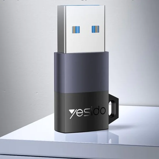OTG адаптер – Yesido GS34 – USB3.0 мъжки → Type-C женски, 18W, алуминий – Сив