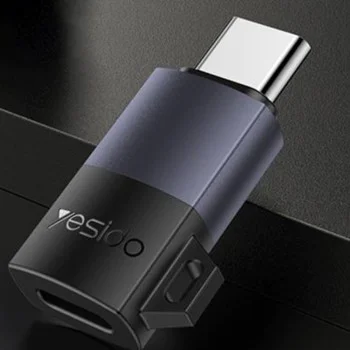 OTG адаптер – Yesido GS28 – Lightning → Type-C, 60W, fast charge, 480Mbps, алуминий – Сив