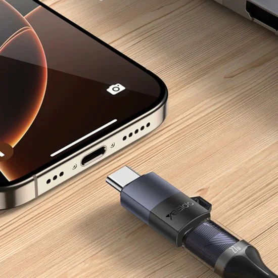 OTG адаптер – Yesido GS28 – Lightning → Type-C, 60W, fast charge, 480Mbps, алуминий – Сив
