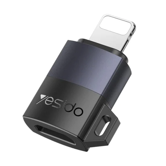 OTG адаптер – Yesido GS27 – Type-C → Lightning, 480Mbps, алуминий, 27W – Сив