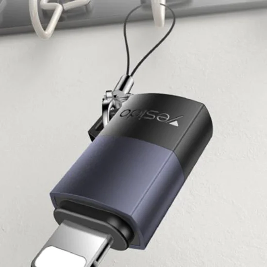 OTG адаптер – Yesido GS27 – Type-C → Lightning, 480Mbps, алуминий, 27W – Сив