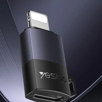 OTG адаптер – Yesido GS27 – Type-C → Lightning, 480Mbps, алуминий, 27W – Сив