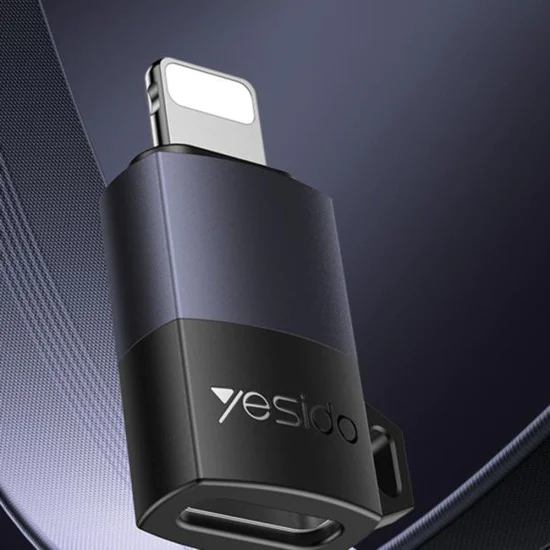 OTG адаптер – Yesido GS27 – Type-C → Lightning, 480Mbps, алуминий, 27W – Сив