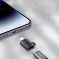 OTG адаптер – Yesido GS30 – Micro-USB → Lightning, 480Mbps, алуминий, 12W – Сив
