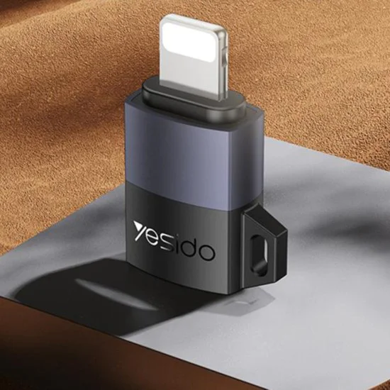 OTG адаптер – Yesido GS30 – Micro-USB → Lightning, 480Mbps, алуминий, 12W – Сив