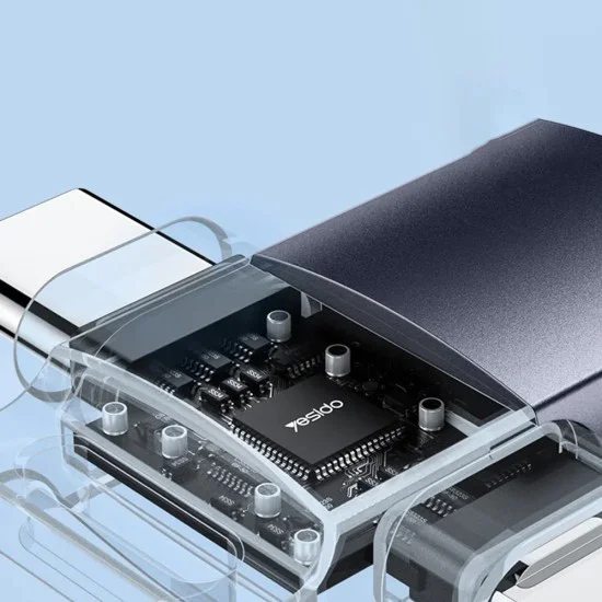 OTG адаптер – Yesido GS35 – USB3.0 → Lightning/Type-C, алуминий, мини дизайн – Сив