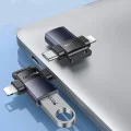 OTG адаптер – Yesido GS35 – USB3.0 → Lightning/Type-C, алуминий, мини дизайн – Сив