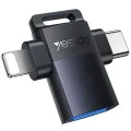 OTG адаптер – Yesido GS35 – USB3.0 → Lightning/Type-C, алуминий, мини дизайн – Сив