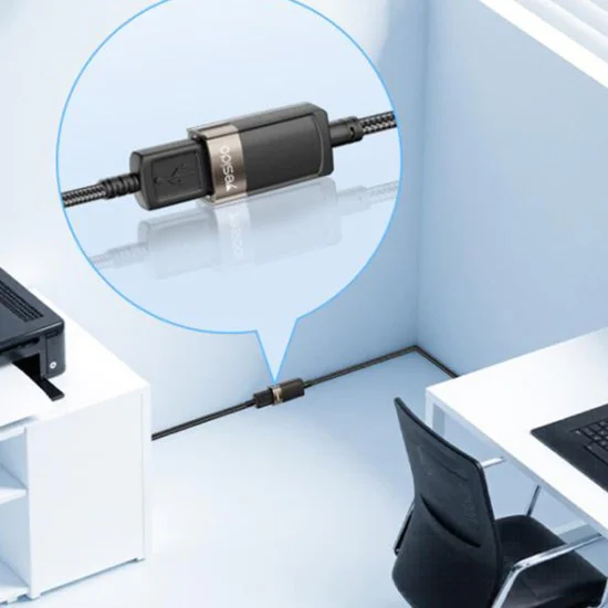 USB удължител – Yesido Extension Adapter (GS26) – USB2.0, кабел 1.5m, оплетка, високоскоростен – Сив
