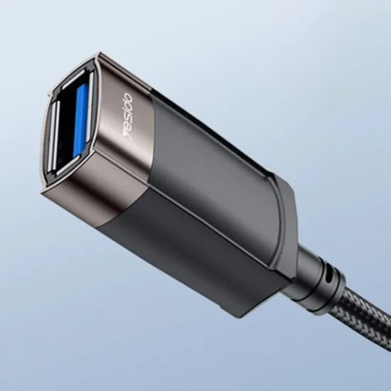 USB удължител – Yesido Extension Adapter (GS26) – USB2.0, кабел 1.5m, оплетка, високоскоростен – Сив
