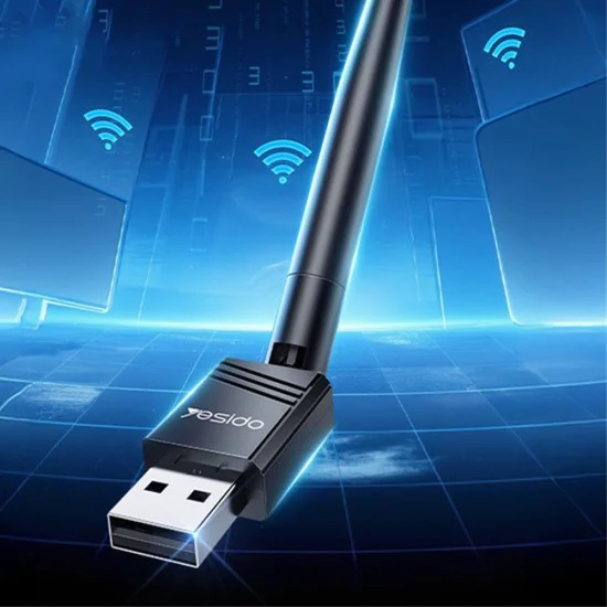 Wi-Fi адаптер – Yesido WP11 – външна антена, WiFi4, USB2.0, 150Mbps, Plug&Play – Черен
