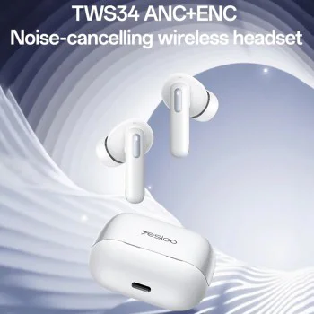Безжични слушалки – Yesido Wireless Earbuds (TWS34) – Двоен микрофон, ANC, Bluetooth 5.3, ENC, в ухо дизайн, тъч контрол, 320mAh – Бели