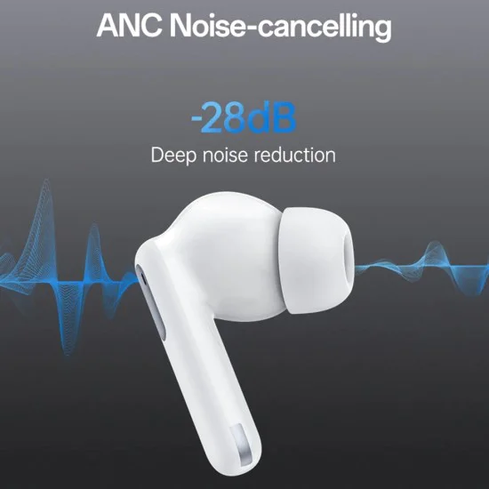 Безжични слушалки – Yesido Wireless Earbuds (TWS34) – Двоен микрофон, ANC, Bluetooth 5.3, ENC, в ухо дизайн, тъч контрол, 320mAh – Бели