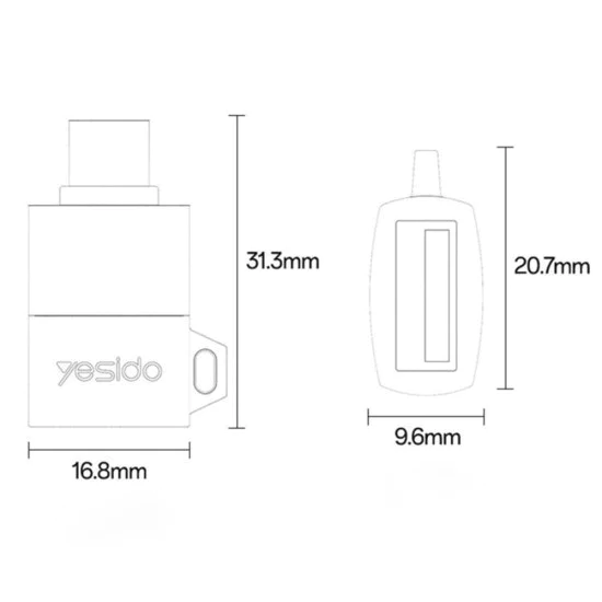 OTG адаптер – Yesido GS31 – Type-C → USB, QC18W, алуминий, Plug&Play – Сив