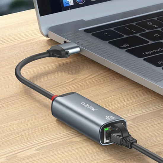 Ethernet адаптер – Yesido HB26 – USB/Type-C → RJ45, 1000Mbps, Windows/MacOS/Linux – Сив