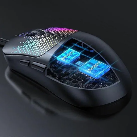 Геймърска мишка – Yesido Wired Gaming Mouse (KB32) – USB, RGB, 7200DPI, ултра-лека – Черна
