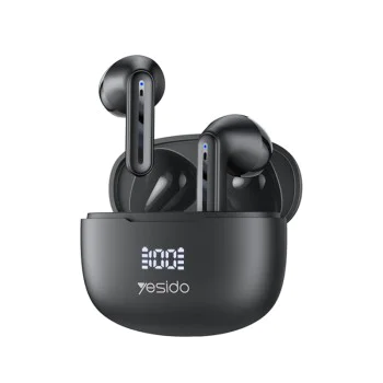 Безжични слушалки – Yesido Wireless Earbuds (TWS19) – ENC, тъч контрол, Bluetooth V5.3, LED дисплей, полу-в ухо, 470mAh – Черни