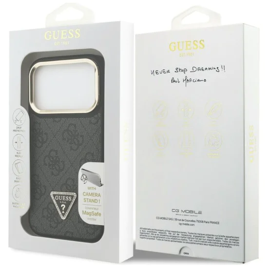 Калъф за iPhone 17 Pro – с MagSafe – Guess (GUHMP17LPCS4GPTK) Hardcase 4G Triangle Logo с поставка за камера – Черен