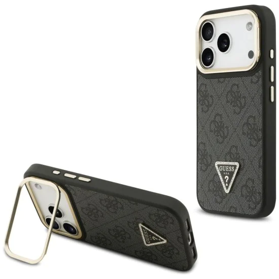 Калъф за iPhone 17 Pro – с MagSafe – Guess (GUHMP17LPCS4GPTK) Hardcase 4G Triangle Logo с поставка за камера – Черен