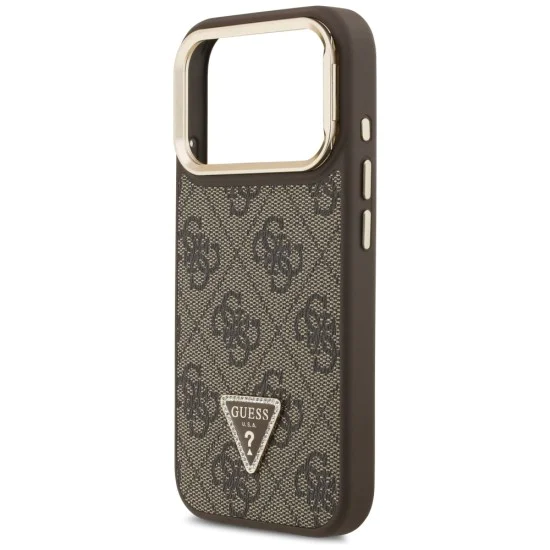 Калъф за iPhone 17 Pro – с MagSafe – Guess (GUHMP17LPCS4GPTW) Hardcase 4G Triangle Logo с поставка за камера – Кафяв