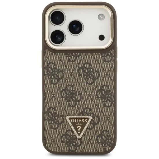 Калъф за iPhone 17 Pro – с MagSafe – Guess (GUHMP17LPCS4GPTW) Hardcase 4G Triangle Logo с поставка за камера – Кафяв